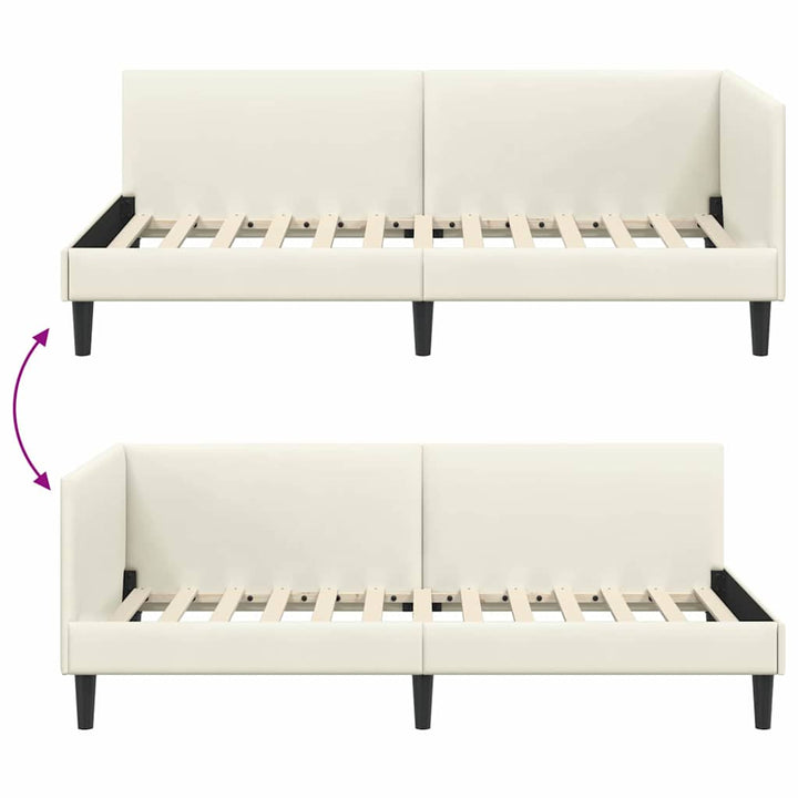 Hjørnesengramme med hovedgærde Creme 100 cm x 200 cm Fløjl