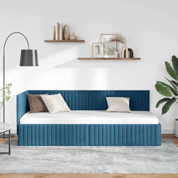 Hjørnesengramme med hovedgærde Blå 80 cm x 200 cm Fløjl