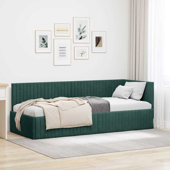 Hjørnesengramme med hovedgærde Mørkegrøn 80 cm x 200 cm Fløjl