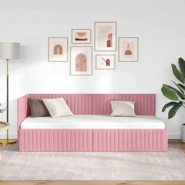 Hjørnesengramme med hovedgærde Lyserød 80 cm x 200 cm Fløjl