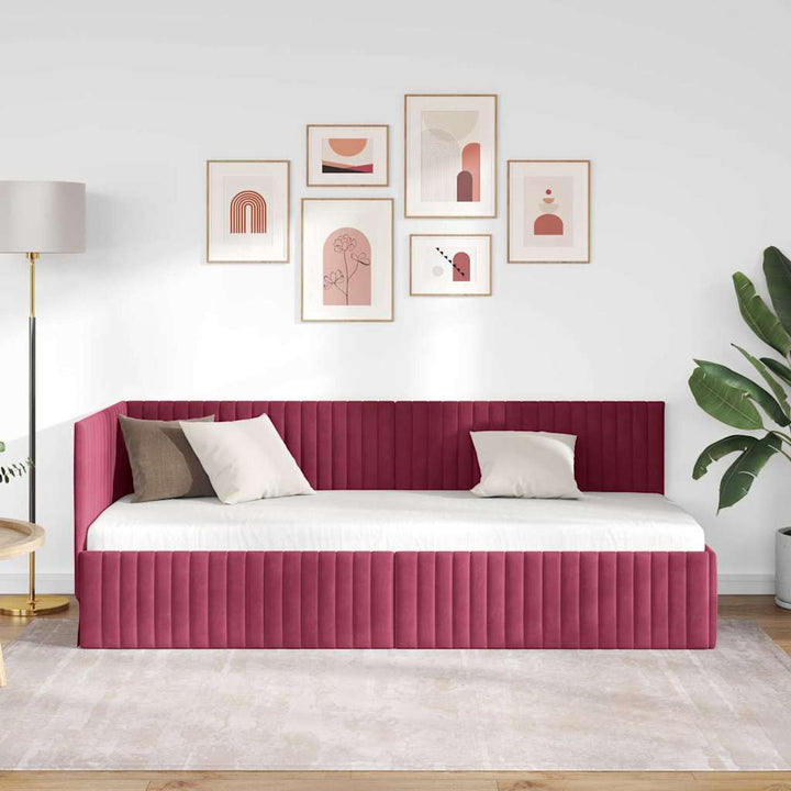 Hjørnesengramme med hovedgærde Vinrød 80 cm x 200 cm Fløjl