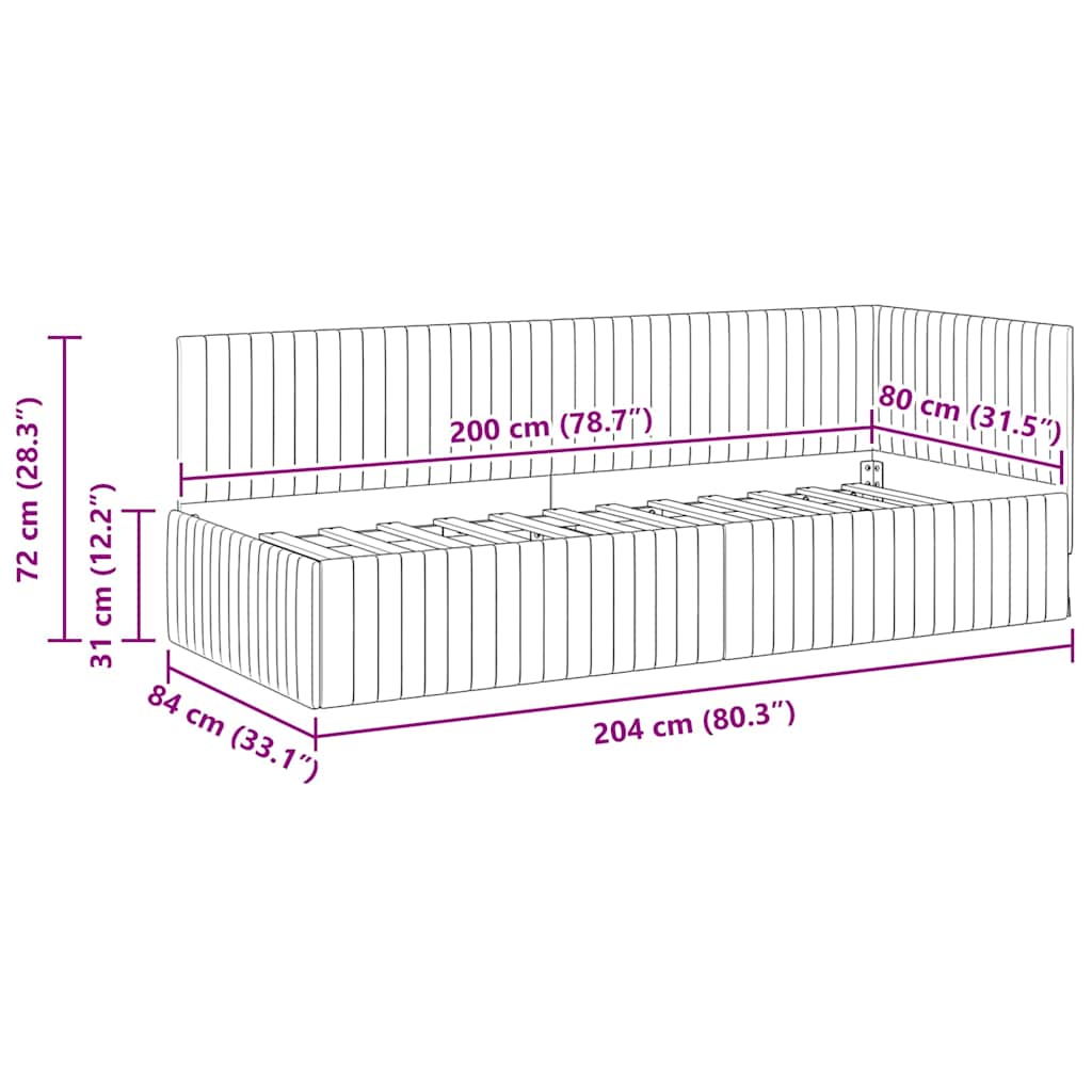 Hjørnesengramme med hovedgærde Vinrød 80 cm x 200 cm Fløjl