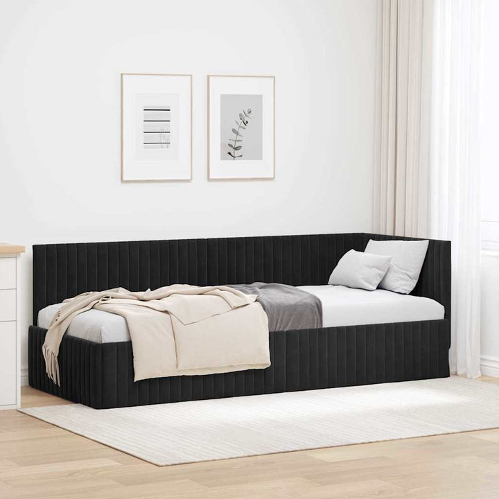 Hjørnesengramme med hovedgærde Sort 80 cm x 200 cm Fløjl