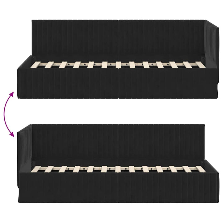 Hjørnesengramme med hovedgærde Sort 80 cm x 200 cm Fløjl