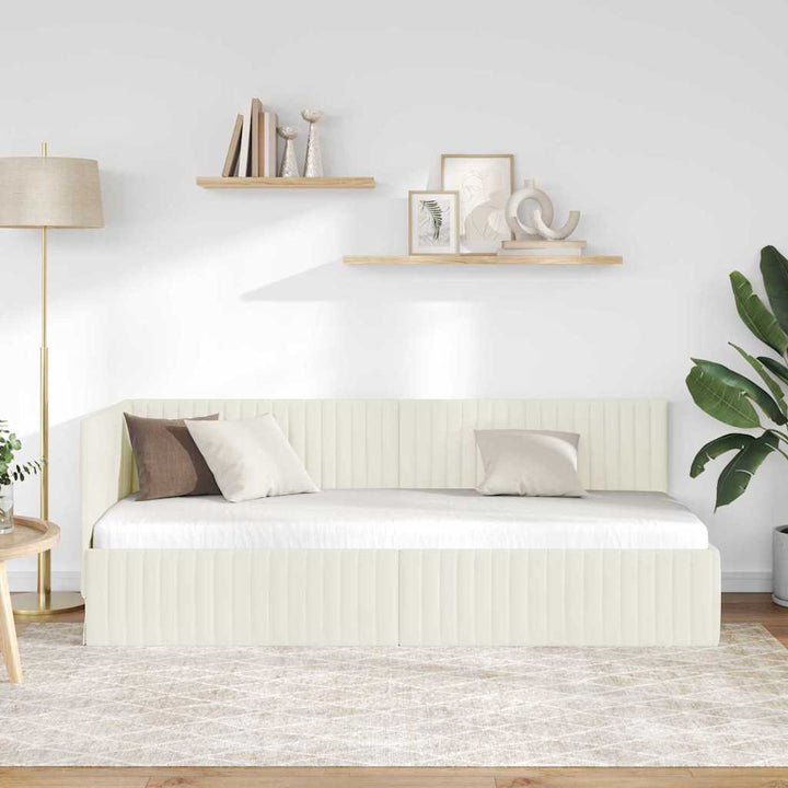 Hjørnesengramme med hovedgærde Creme 80 cm x 200 cm Fløjl