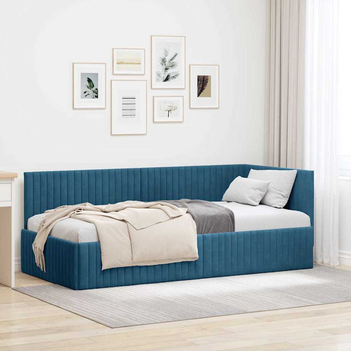 Hjørnesengramme med hovedgærde Blå 90 cm x 190 cm Fløjl