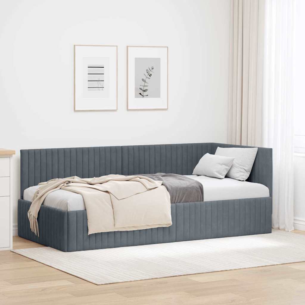 Hjørnesengramme med hovedgærde Mørkegrå 90 cm x 190 cm Fløjl