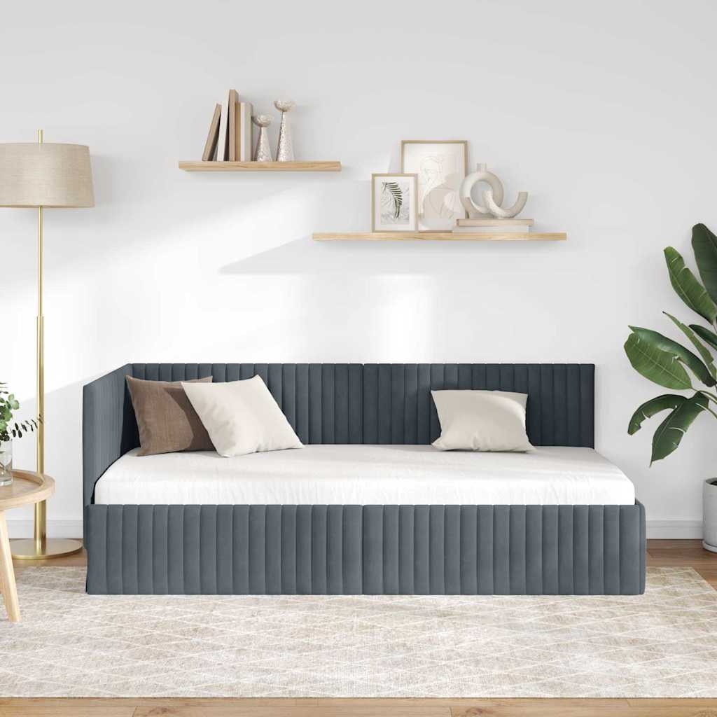 Hjørnesengramme med hovedgærde Mørkegrå 90 cm x 190 cm Fløjl
