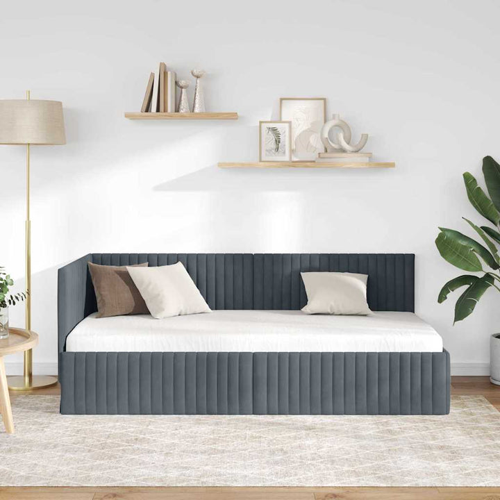 Hjørnesengramme med hovedgærde Mørkegrå 90 cm x 190 cm Fløjl