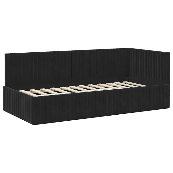 Hjørnesengramme med hovedgærde Sort 90 cm x 190 cm Fløjl