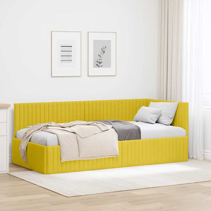 Hjørnesengramme med hovedgærde Gul 90 cm x 190 cm Fløjl