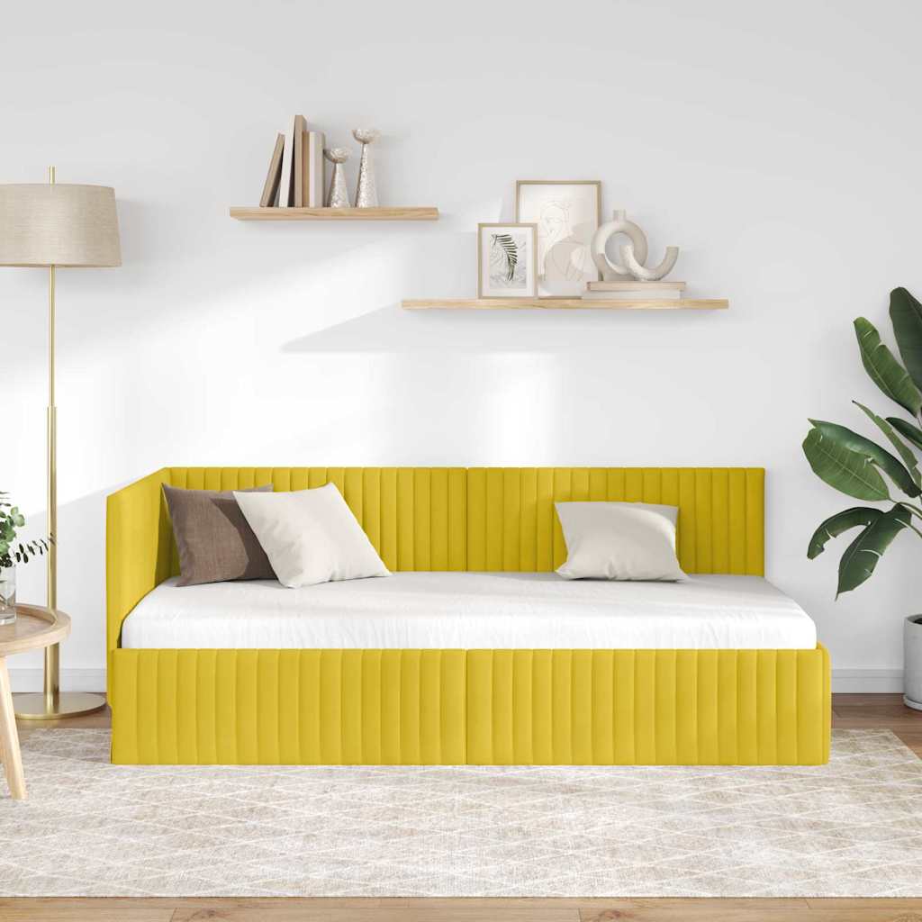 Hjørnesengramme med hovedgærde Gul 90 cm x 190 cm Fløjl
