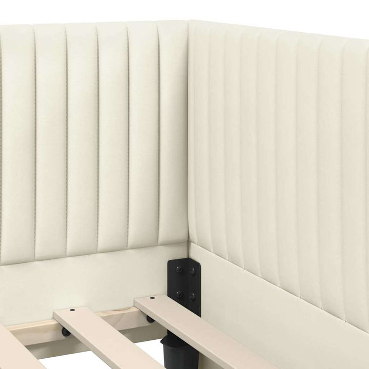 Hjørnesengramme med hovedgærde Creme 90 cm x 190 cm Fløjl