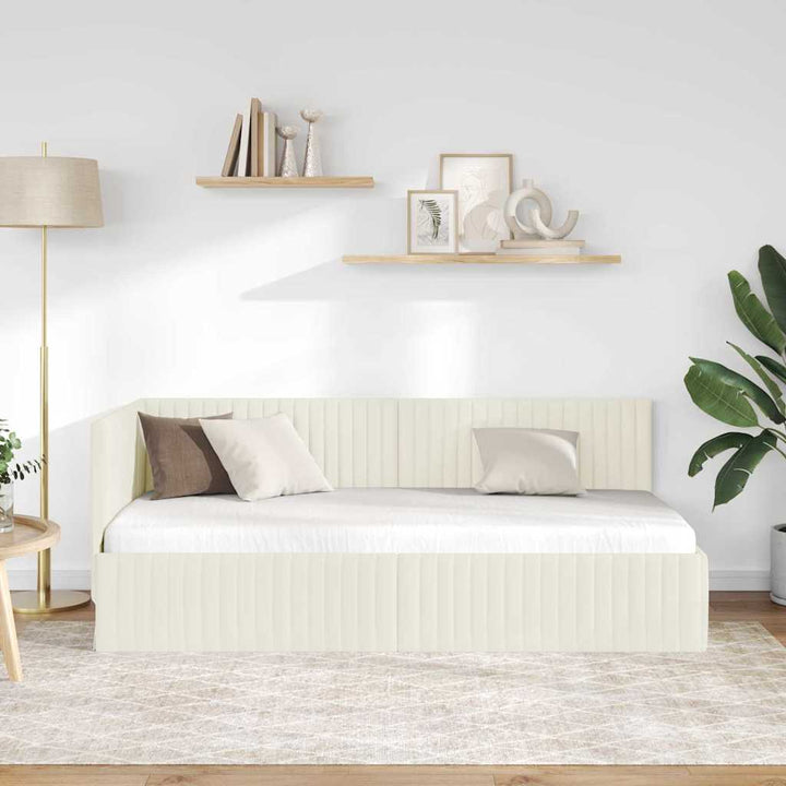 Hjørnesengramme med hovedgærde Creme 90 cm x 190 cm Fløjl