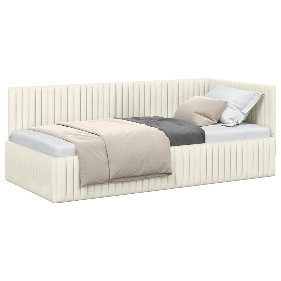 Hjørnesengramme med hovedgærde Creme 90 cm x 190 cm Fløjl