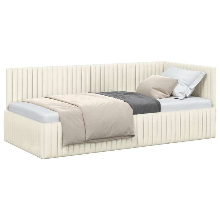 Hjørnesengramme med hovedgærde Creme 90 cm x 190 cm Fløjl