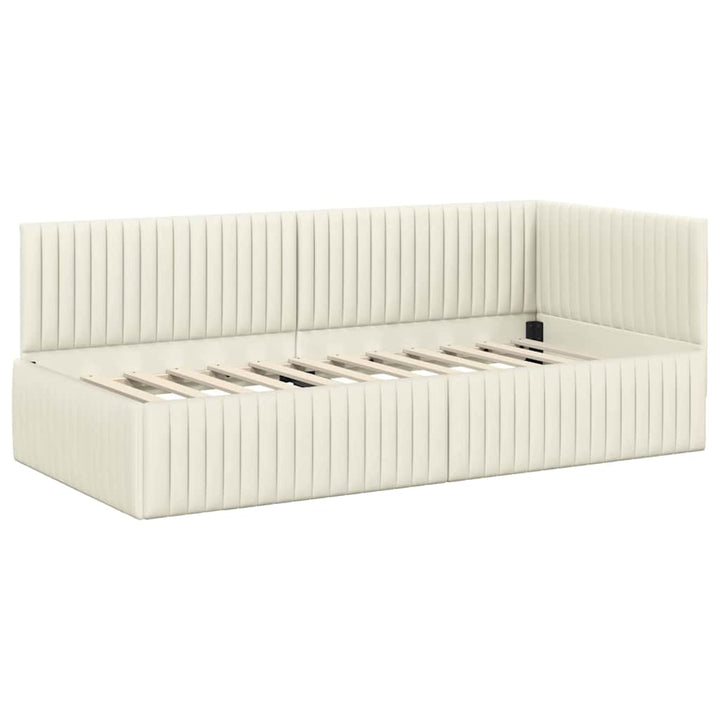 Hjørnesengramme med hovedgærde Creme 90 cm x 190 cm Fløjl