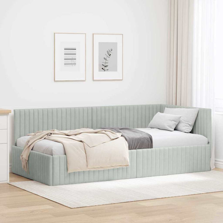 Hjørnesengramme med hovedgærde Lysegrå 90 cm x 200 cm Fløjl