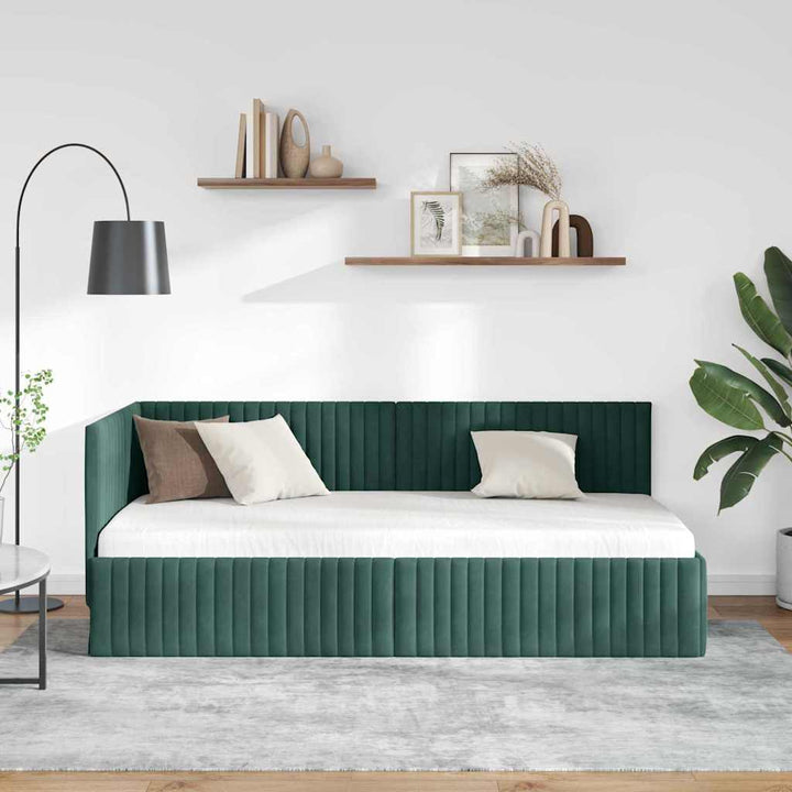 Hjørnesengramme med hovedgærde Mørkegrøn 90 cm x 200 cm Fløjl