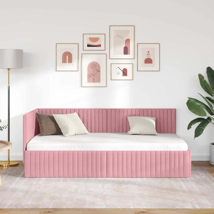 Hjørnesengramme med hovedgærde Lyserød 90 cm x 200 cm Fløjl