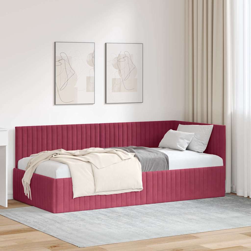 Hjørnesengramme med hovedgærde Vinrød 90 cm x 200 cm Fløjl