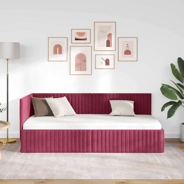 Hjørnesengramme med hovedgærde Vinrød 90 cm x 200 cm Fløjl