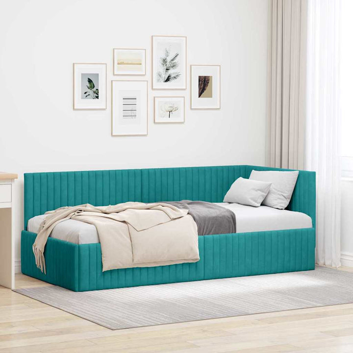 Hjørnesengramme med hovedgærde Turkis 90 cm x 200 cm Fløjl