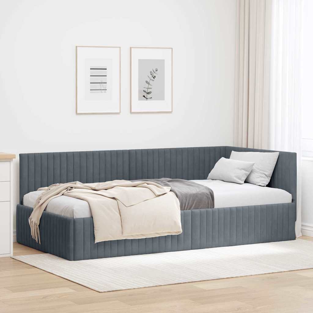 Hjørnesengramme med hovedgærde Mørkegrå 100 cm x 200 cm Fløjl