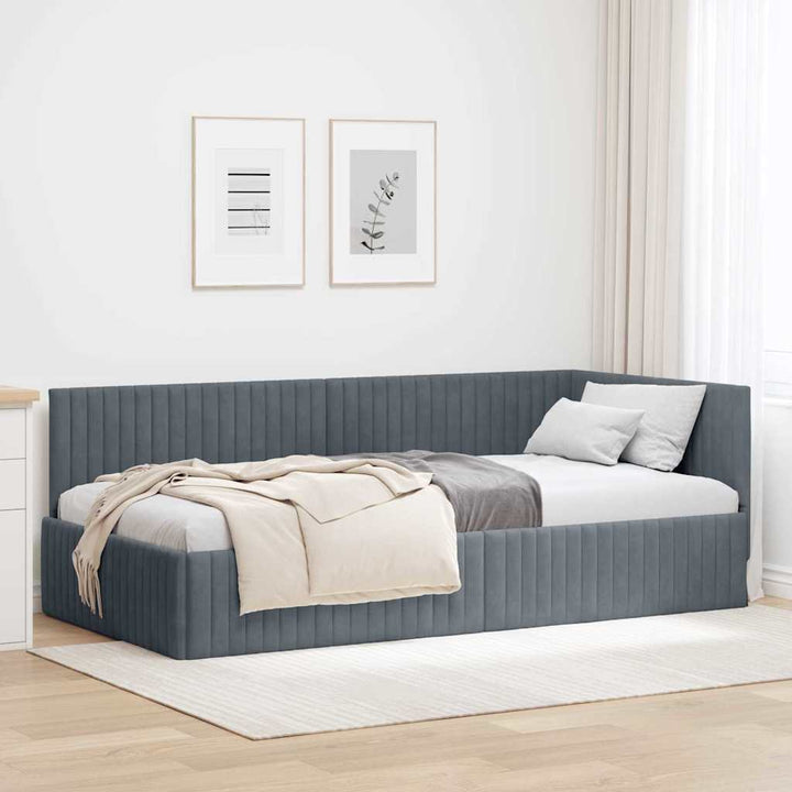 Hjørnesengramme med hovedgærde Mørkegrå 100 cm x 200 cm Fløjl