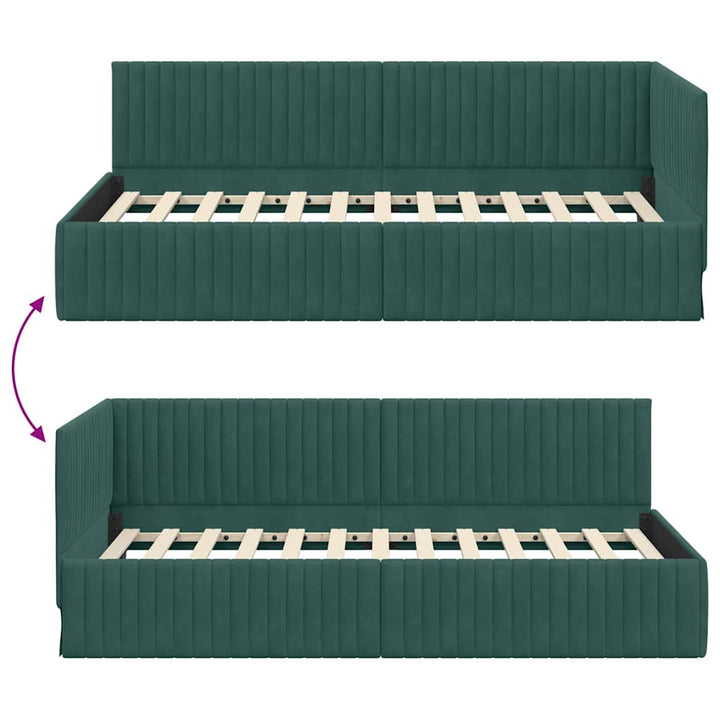 Hjørnesengramme med hovedgærde Mørkegrøn 100 cm x 200 cm Fløjl