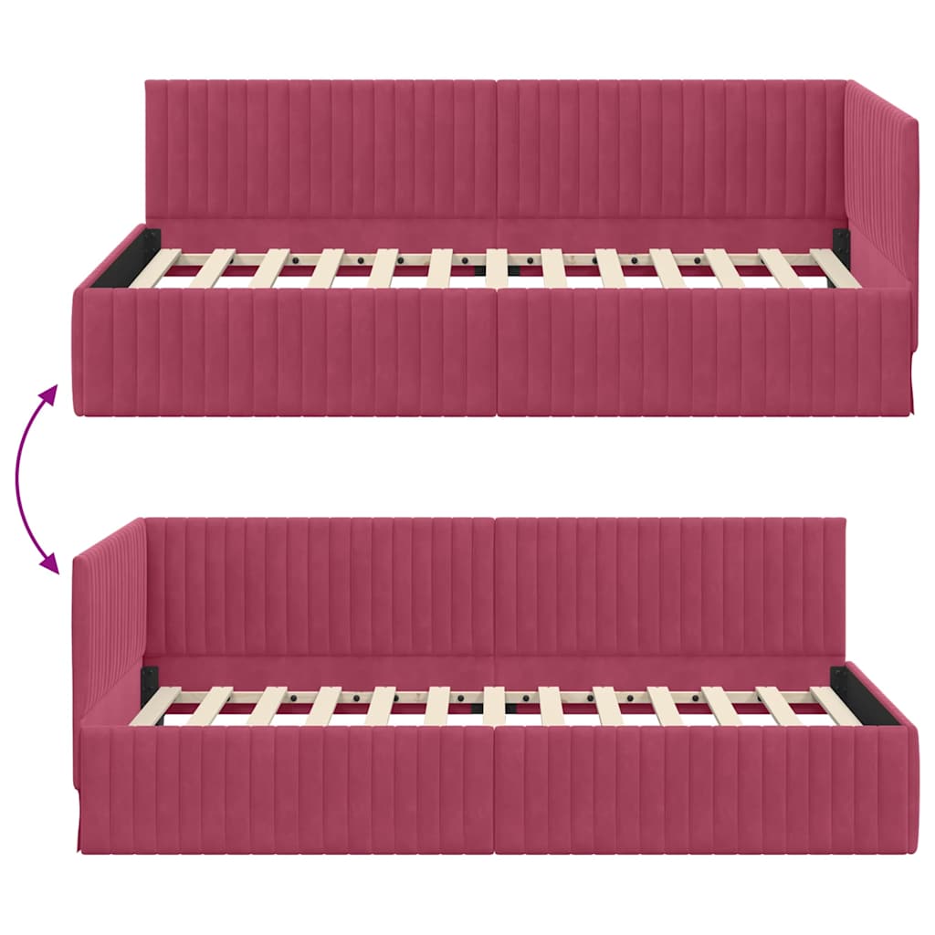 Hjørnesengramme med hovedgærde Vinrød 100 cm x 200 cm Fløjl