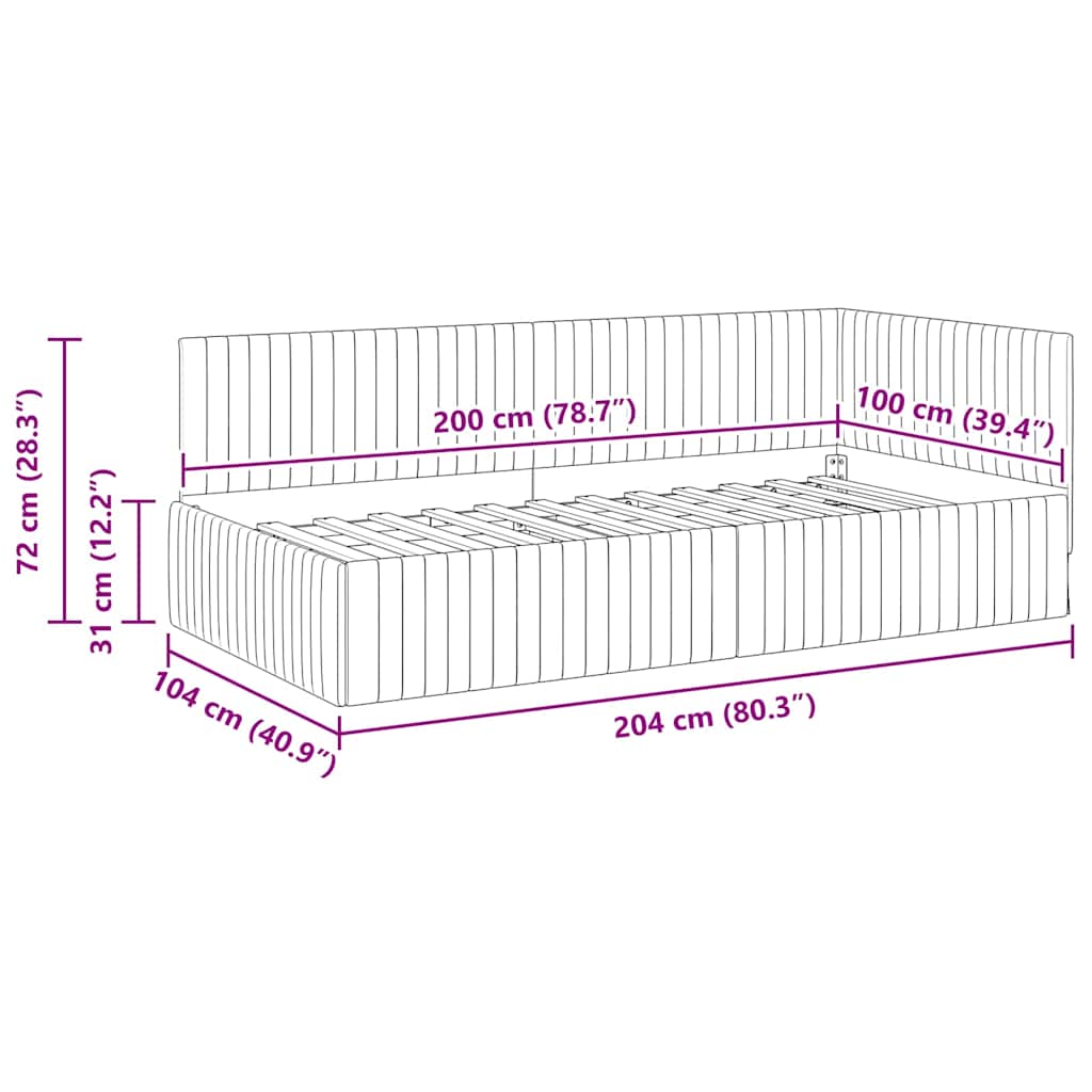 Hjørnesengramme med hovedgærde Gul 100 cm x 200 cm Fløjl