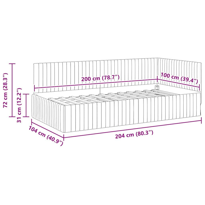 Hjørnesengramme med hovedgærde Gul 100 cm x 200 cm Fløjl