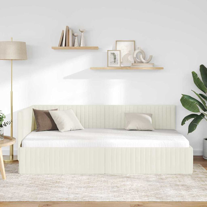 Hjørnesengramme med hovedgærde Creme 100 cm x 200 cm Fløjl