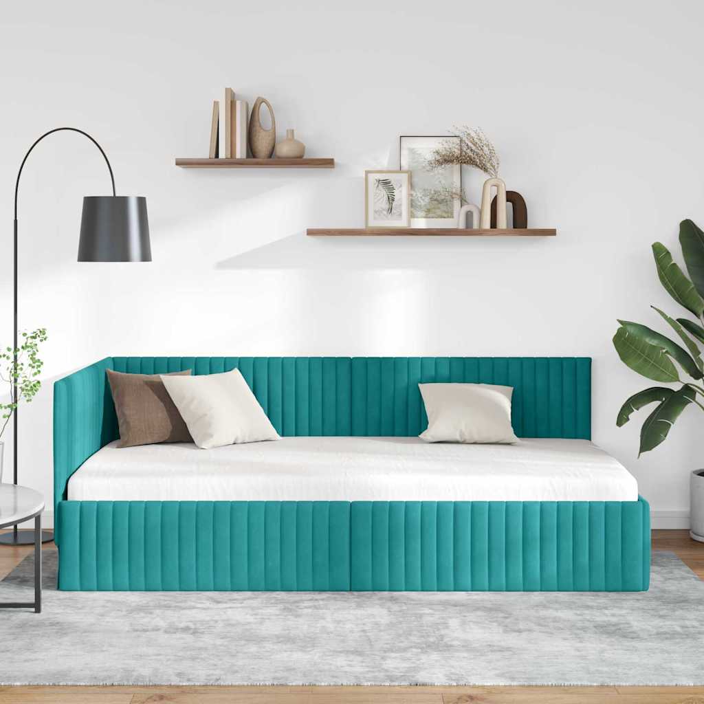 Hjørnesengramme Turkis 100 x 200 cm Fløjl