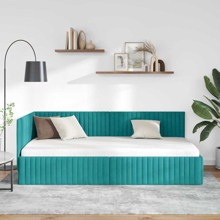 Hjørnesengramme Turkis 100 x 200 cm Fløjl