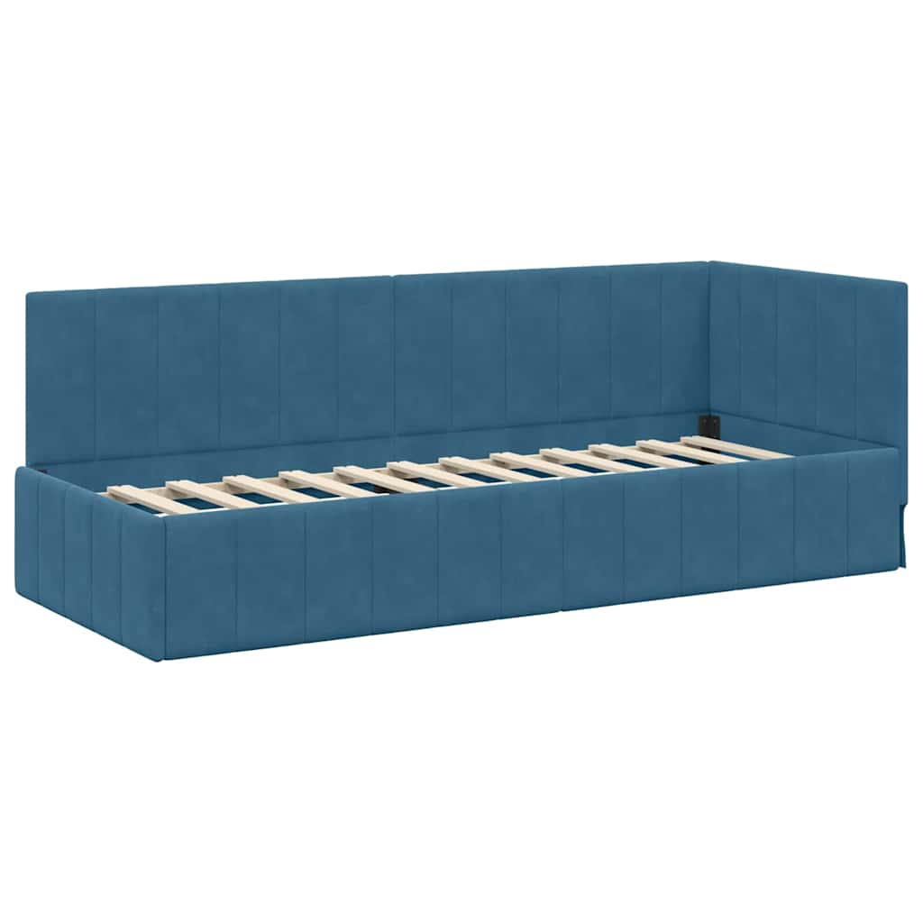 Hjørnesengramme med hovedgærde Blå 80 cm x 200 cm Fløjl