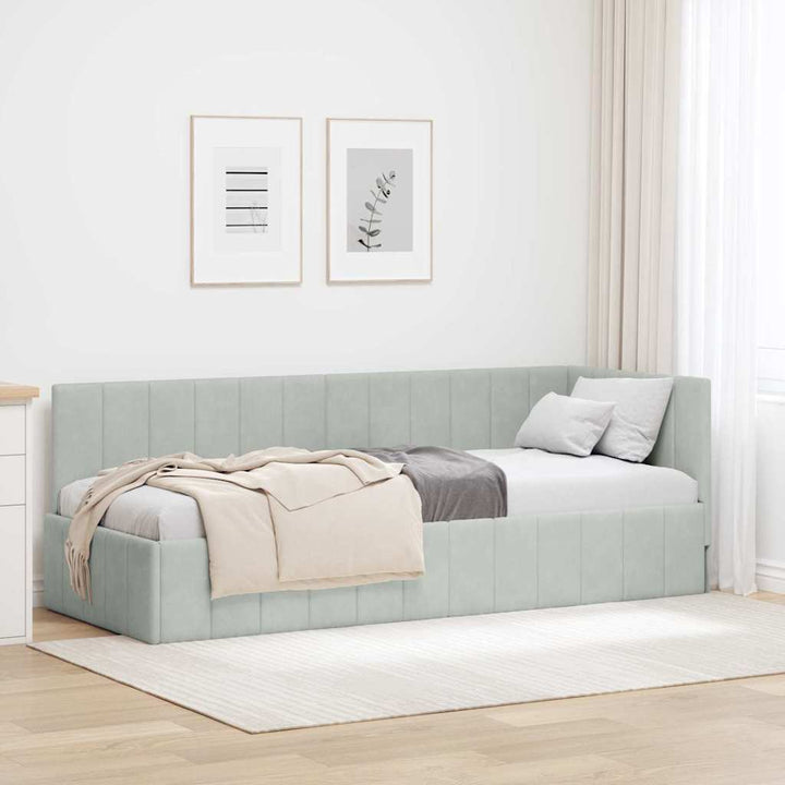 Hjørnesengramme med hovedgærde Lysegrå 80 cm x 200 cm Fløjl