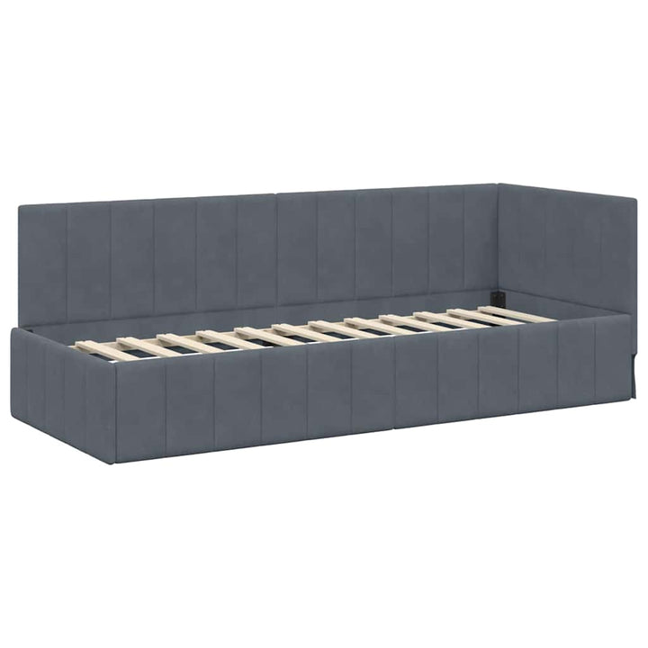 Hjørnesengramme med hovedgærde Mørkegrå 80 cm x 200 cm Fløjl