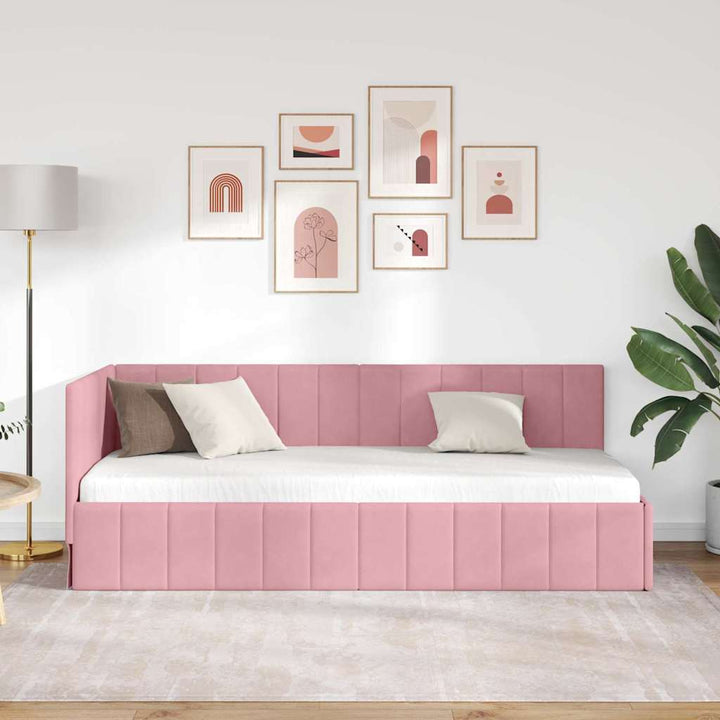 Hjørnesengramme med hovedgærde Lyserød 80 cm x 200 cm Fløjl