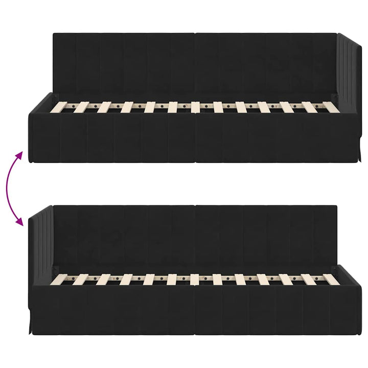 Hjørnesengramme med hovedgærde Sort 80 cm x 200 cm Fløjl