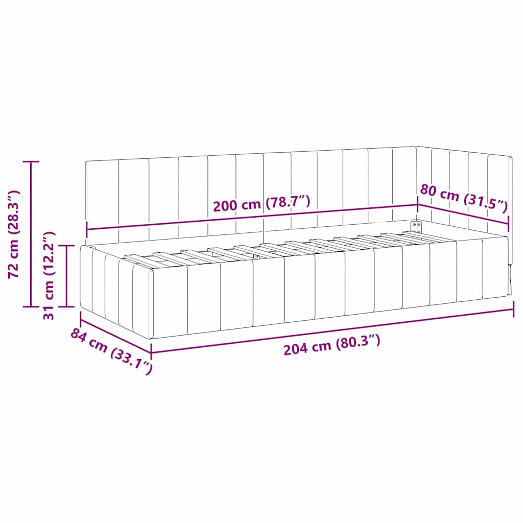 Hjørnesengramme med hovedgærde Sort 80 cm x 200 cm Fløjl