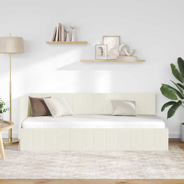 Hjørnesengramme med hovedgærde Creme 80 cm x 200 cm Fløjl