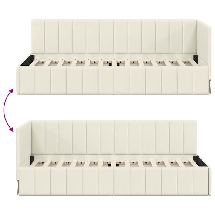 Hjørnesengramme med hovedgærde Creme 80 cm x 200 cm Fløjl