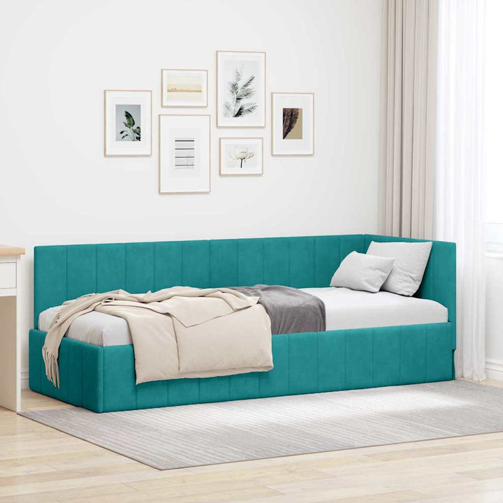 Hjørnesengramme med hovedgærde Turkis 80 cm x 200 cm Fløjl