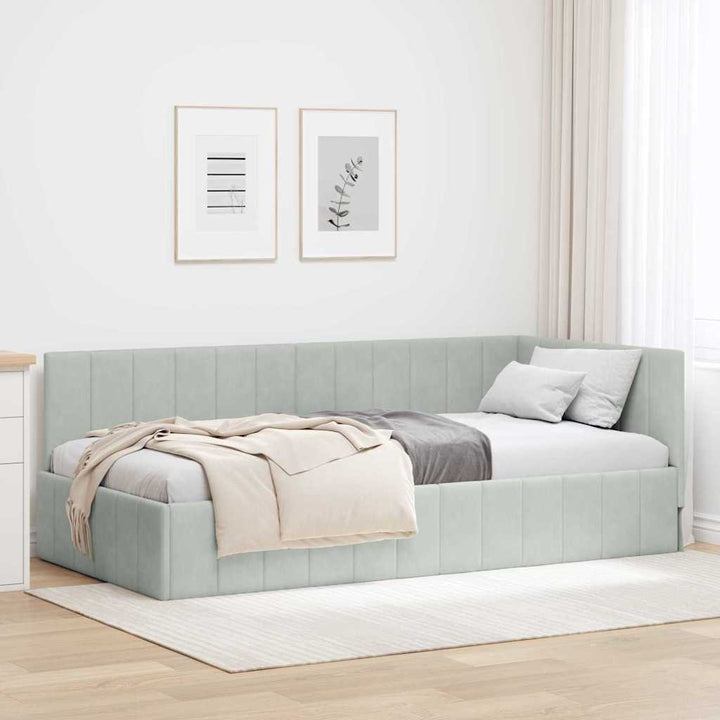 Hjørnesengramme med hovedgærde Lysegrå 90 cm x 190 cm Fløjl