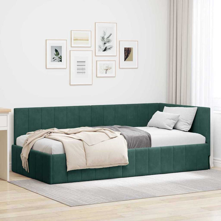 Hjørnesengramme med hovedgærde Mørkegrøn 90 cm x 190 cm Fløjl