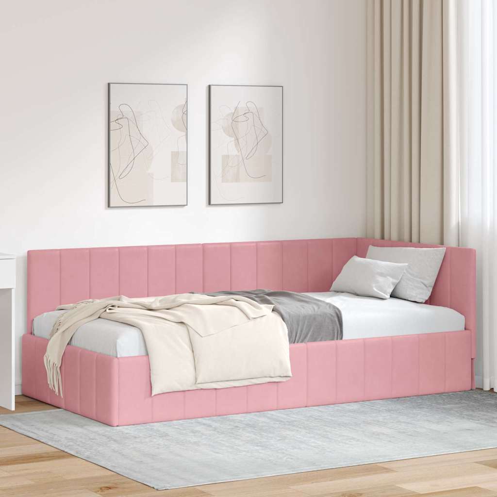Hjørnesengramme med hovedgærde Lyserød 90 cm x 190 cm Fløjl