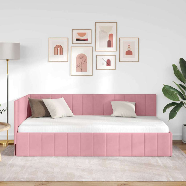 Hjørnesengramme med hovedgærde Lyserød 90 cm x 190 cm Fløjl