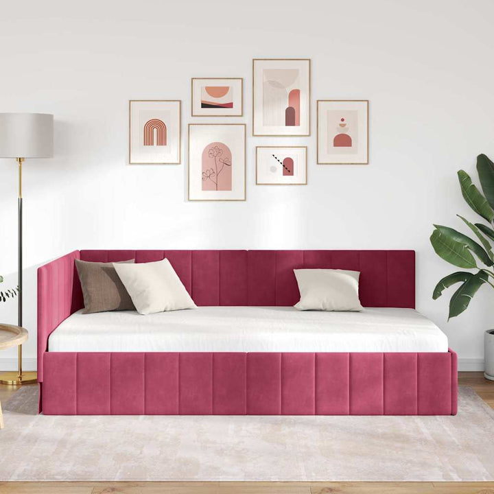 Hjørnesengramme med hovedgærde Vinrød 90 cm x 190 cm Fløjl